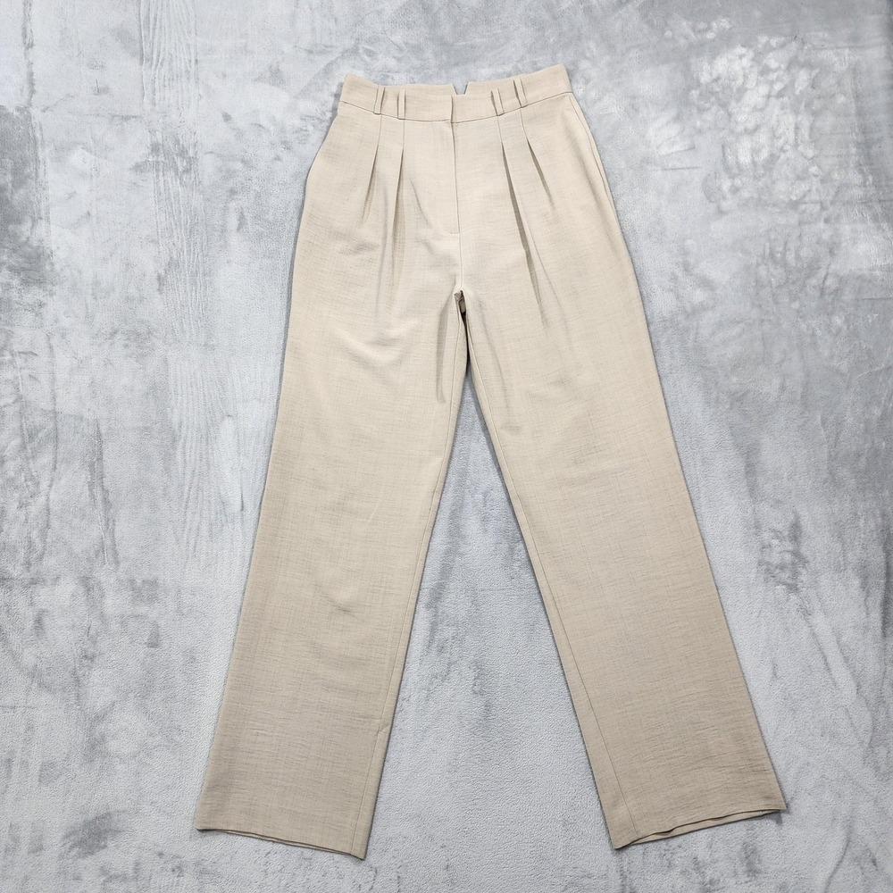 Wayf Pants Women M Beige Pleated Utilitarian Wide-Leg High Waisted Coastal Chino